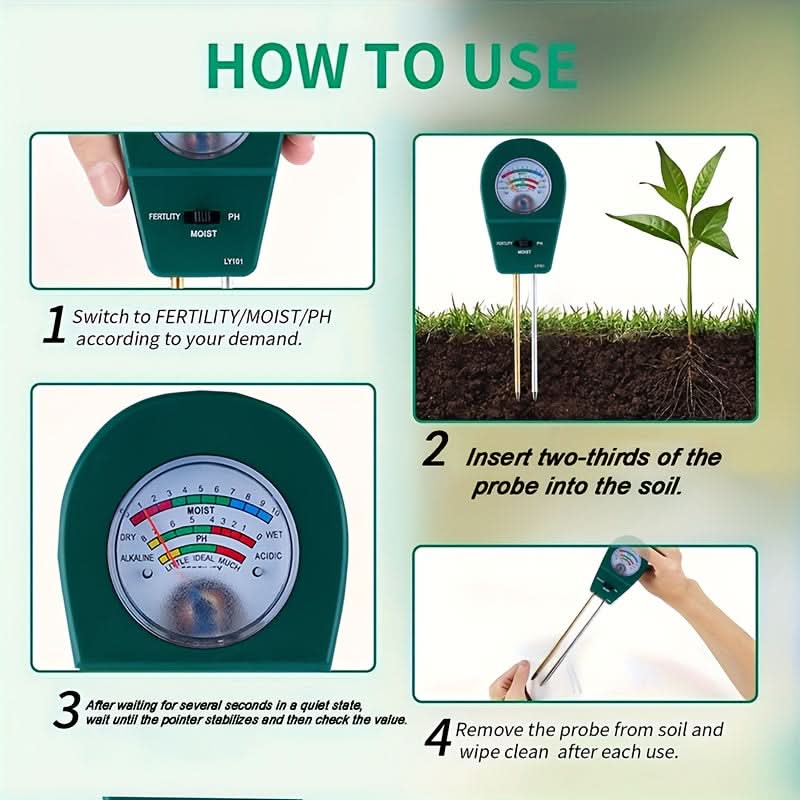 SOILTRIO – Medidor de suelo de jardín de tres funciones