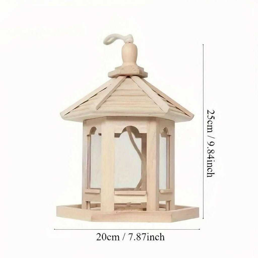 BIRDHAVEN - Comedero rústico de madera para pájaros con sistema de agua