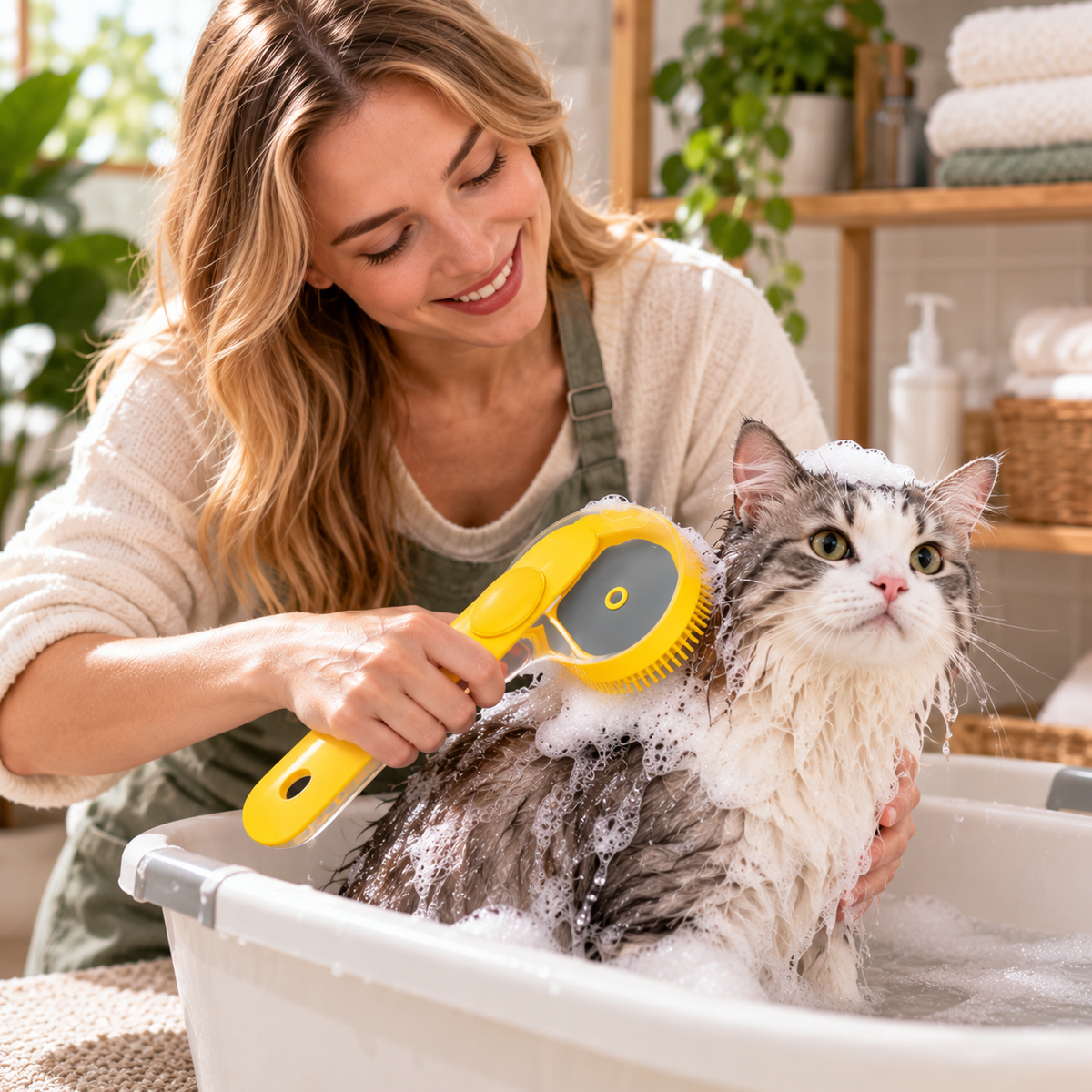 FURBLOOM – Pet Grooming Brush for Gentle Bath Time Massage