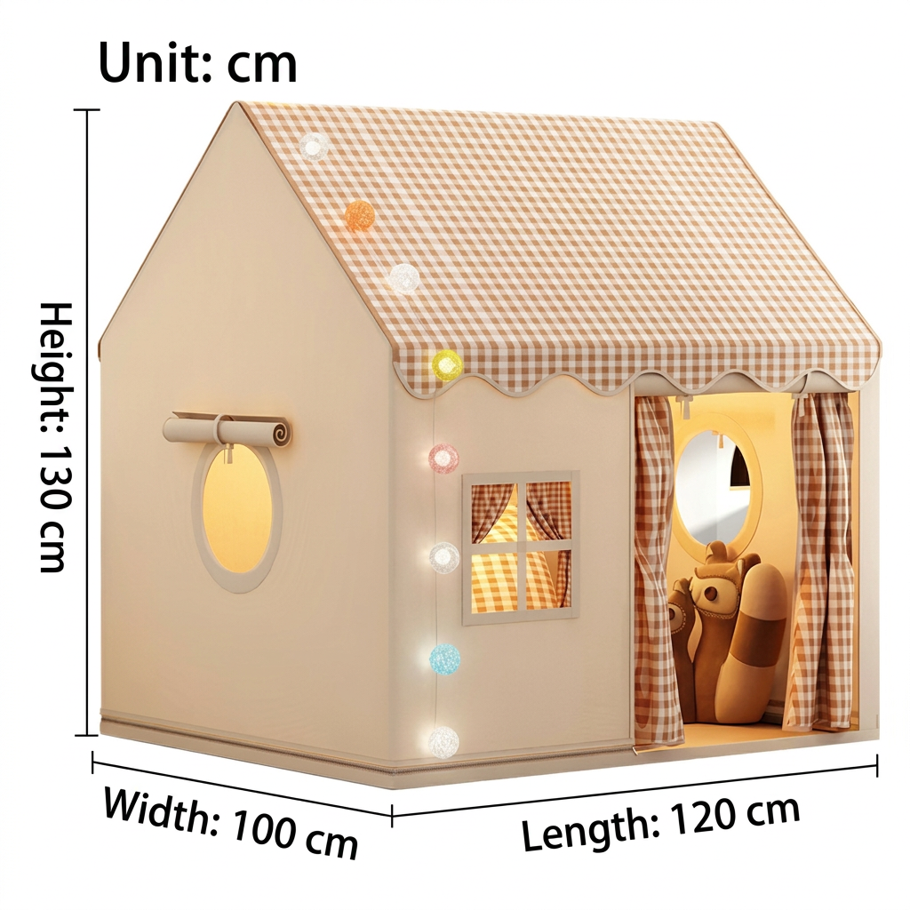 Square product image with English dimension labels
