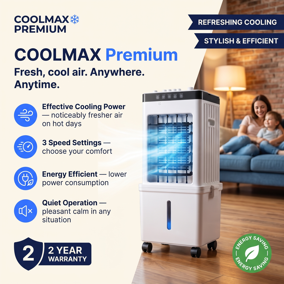 COOLMAX Premium – Mobile Air Cooler for Comfortable Cooling Without Installation