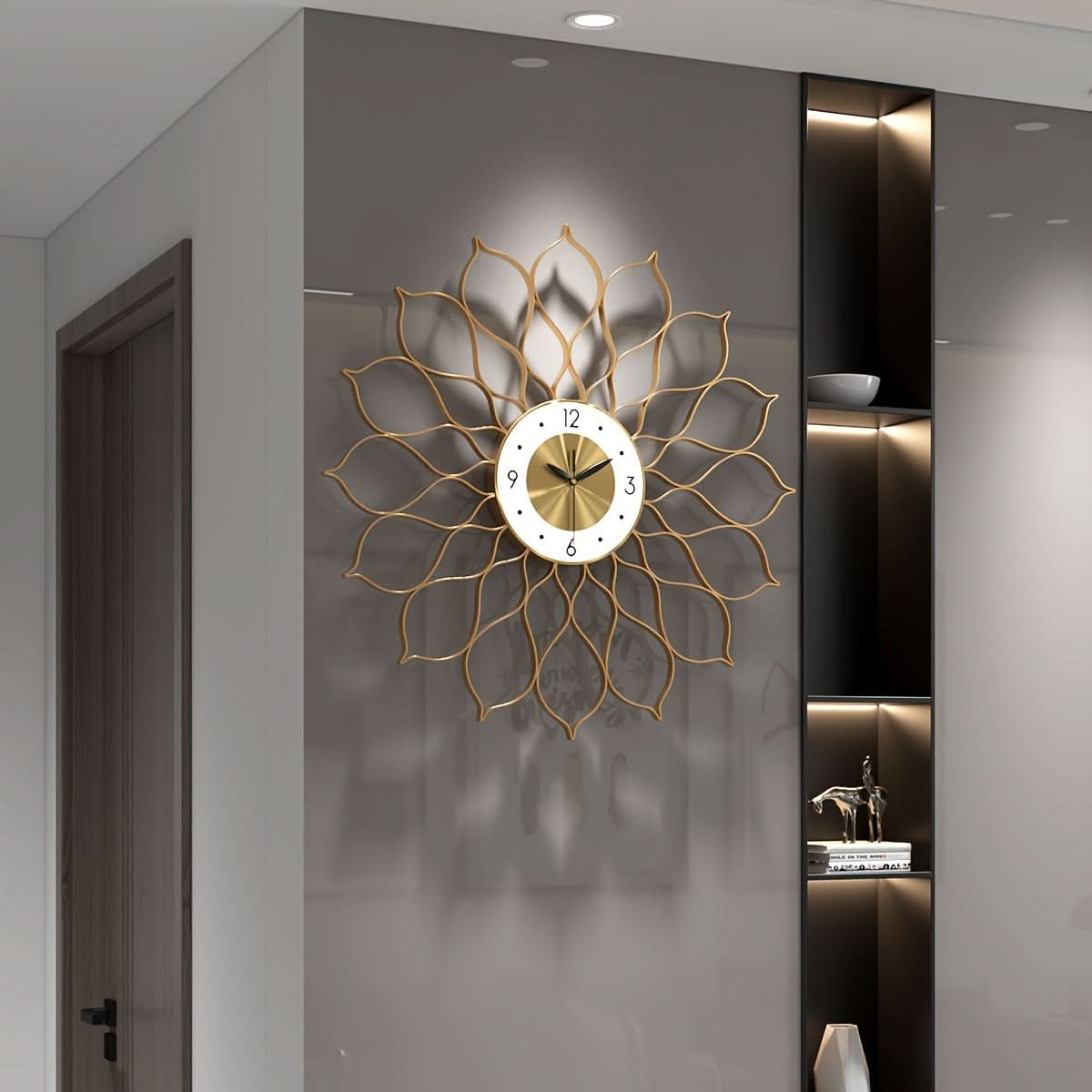 PRESTIGELIVA – Reloj de pared dorado elegante para interiores modernos