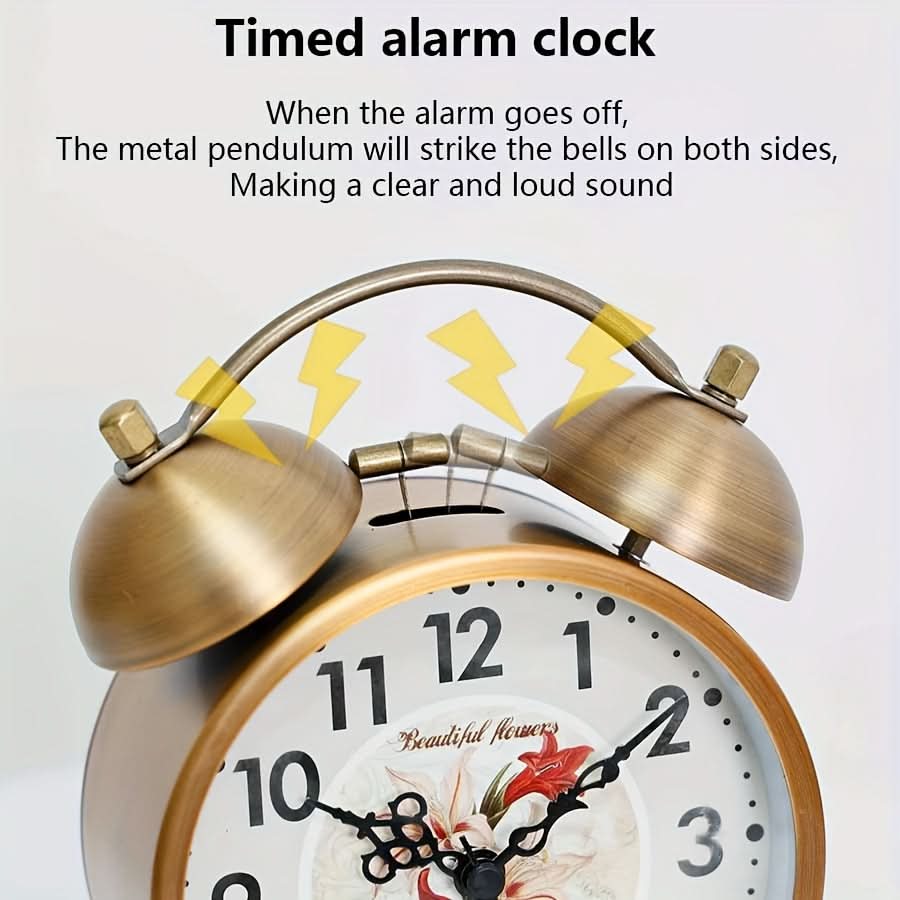 TIMEBELL - Scandinavian vintage luminous twin bell alarm clock with classic metal design