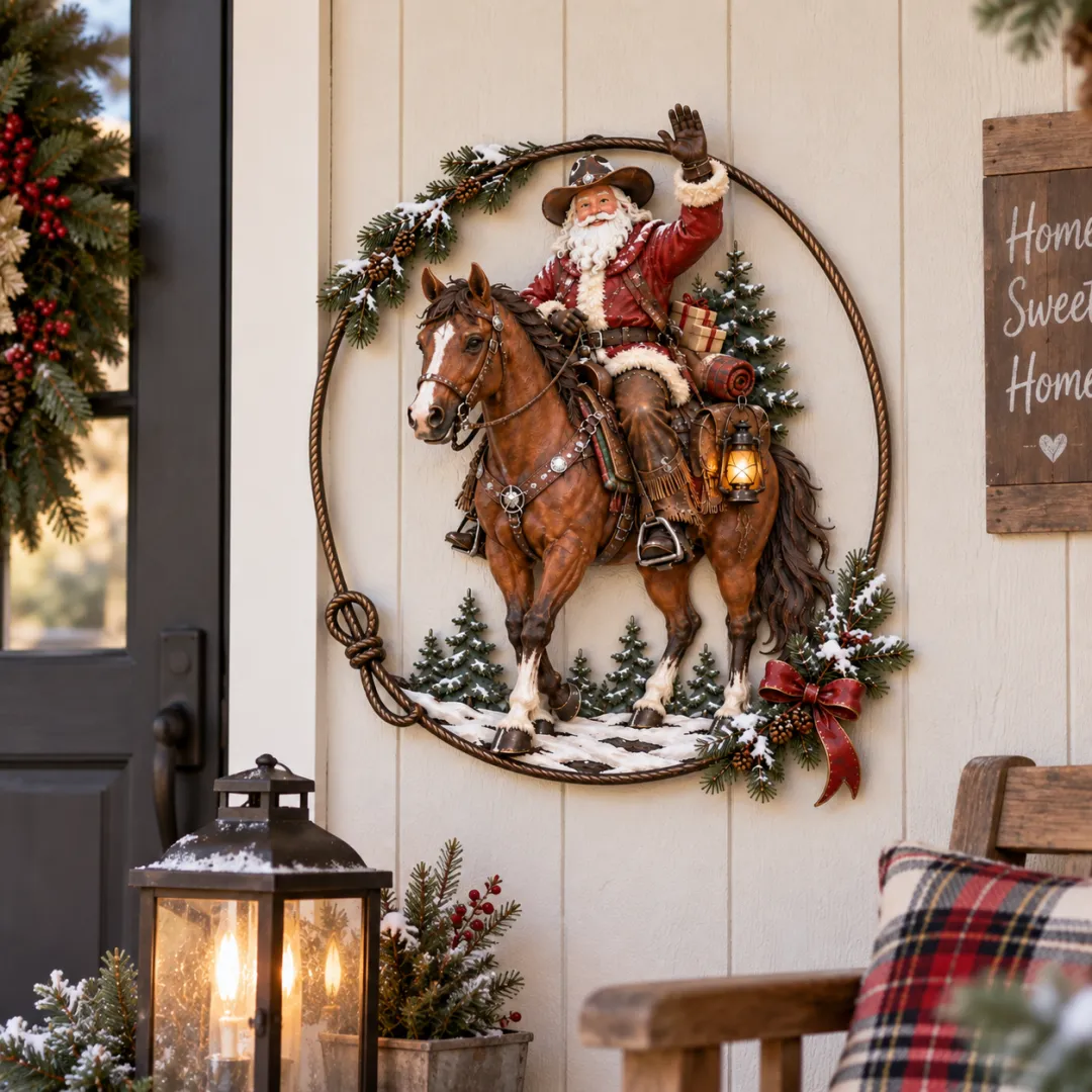COWBOYELIX – Decoración de pared de Papá Noel vaquero para dar encanto navideño