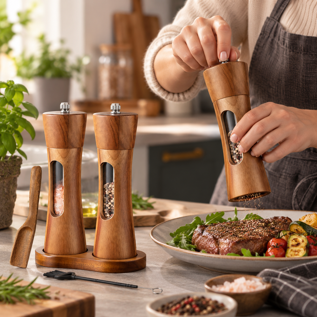 GRINDBELLE – Moulin à sel et à poivre avec fenêtre de visualisation pour des repas élégants