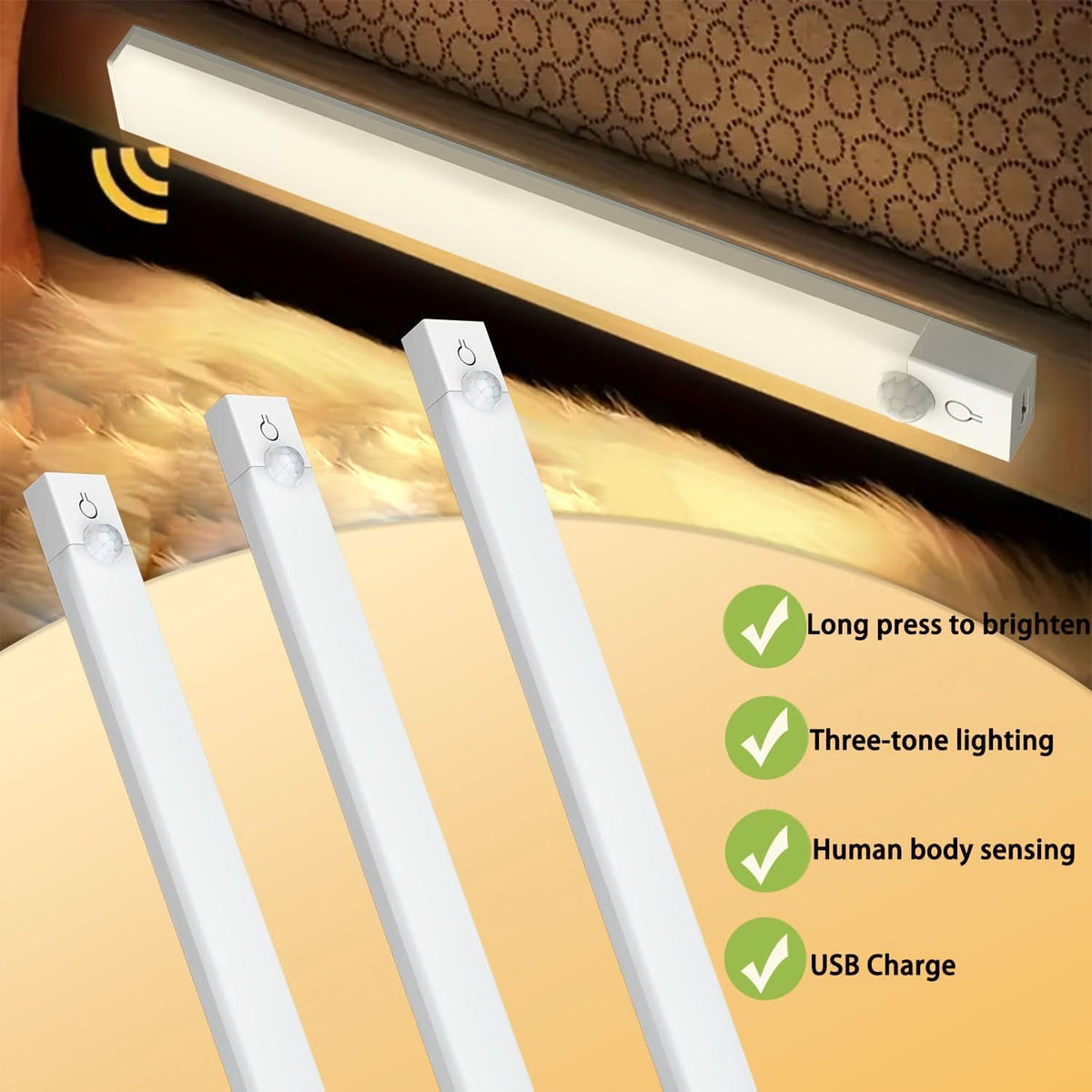 MOTIONLUX - Smart motion sensor LED night light with USB rechargeable battery and adjustable brightness