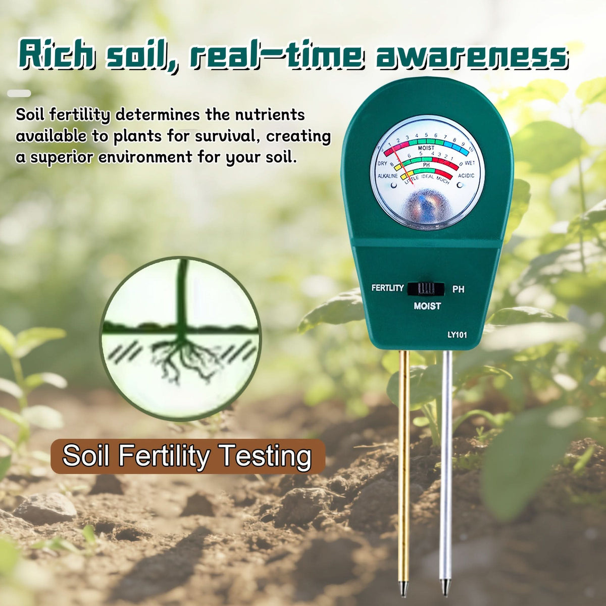SOILTRIO – Medidor de suelo de jardín de tres funciones  