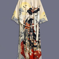Kiyomara - Kimono Vintage em Cetim com Estampa Japonesa para Cobertura