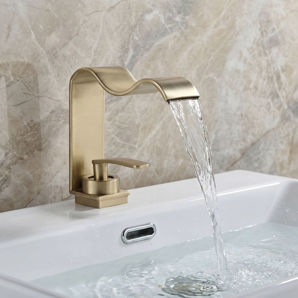 BRASSWAVE - Brushed Brass Waterfall Basin Faucet