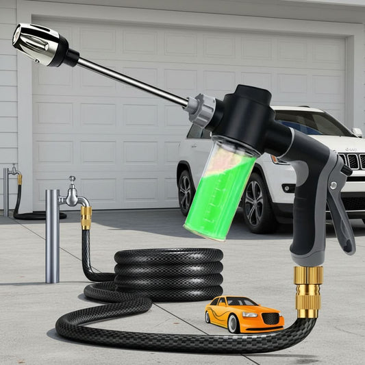 AQUAFORCE - High-pressure garden water gun with foam cannon and long handle sprayer for powerful outdoor cleaning