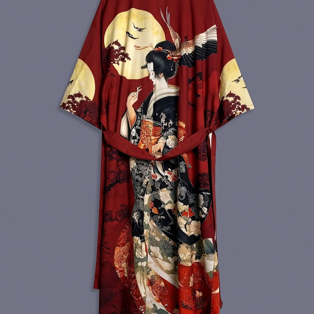 Kiyomara - Kimono Vintage em Cetim com Estampa Japonesa para Cobertura