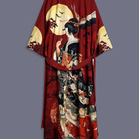 Kiyomara - Kimono Vintage em Cetim com Estampa Japonesa para Cobertura