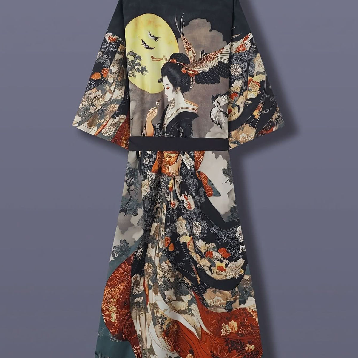 Kiyomara - Kimono Vintage em Cetim com Estampa Japonesa para Cobertura