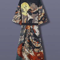 Kiyomara - Kimono Vintage em Cetim com Estampa Japonesa para Cobertura