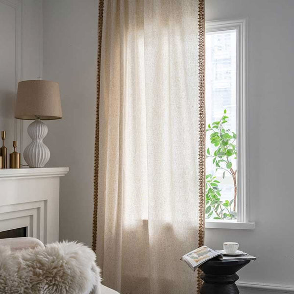 SHADEARIA – Bohemiske beige gardiner med halvlysblokerende effekt til afslappet boligindretning
