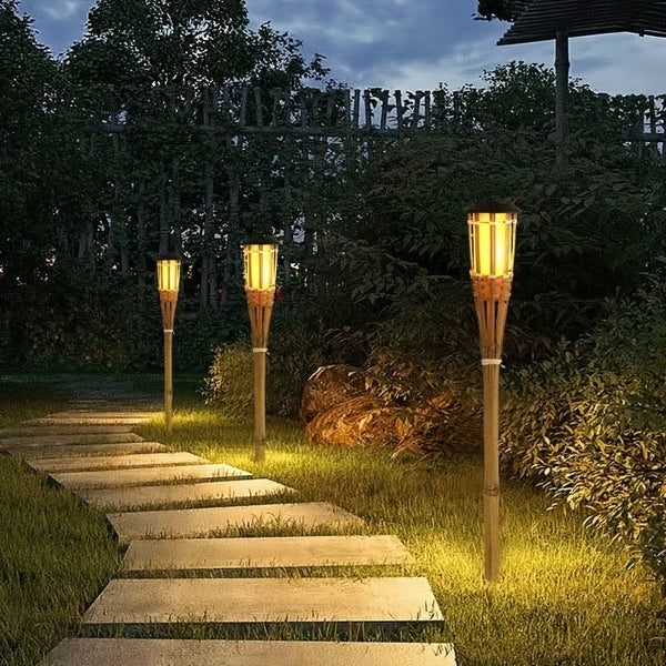 TIKIGLOW - Lumières LED en bambou solaire imitant la flamme pour une ambiance chaleureuse en extérieur et décoration de jardin