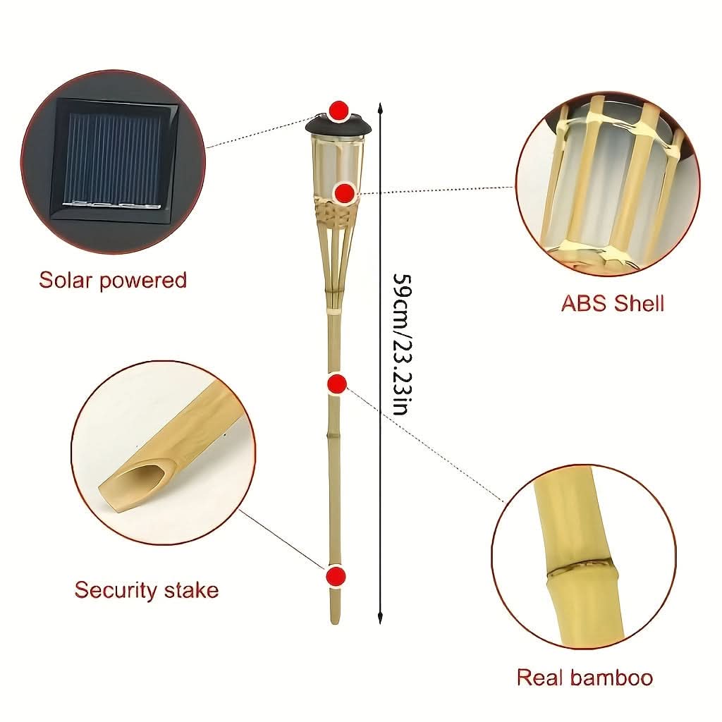 TIKIGLOW - Lumières LED en bambou solaire imitant la flamme pour une ambiance chaleureuse en extérieur et décoration de jardin