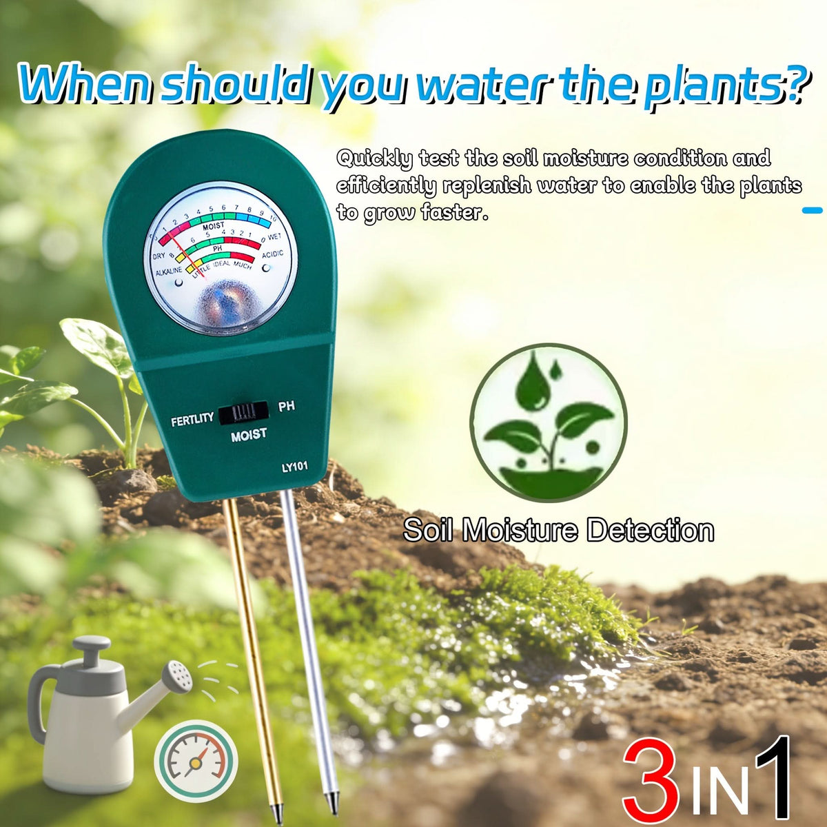 SOILTRIO – Medidor de suelo de jardín de tres funciones  