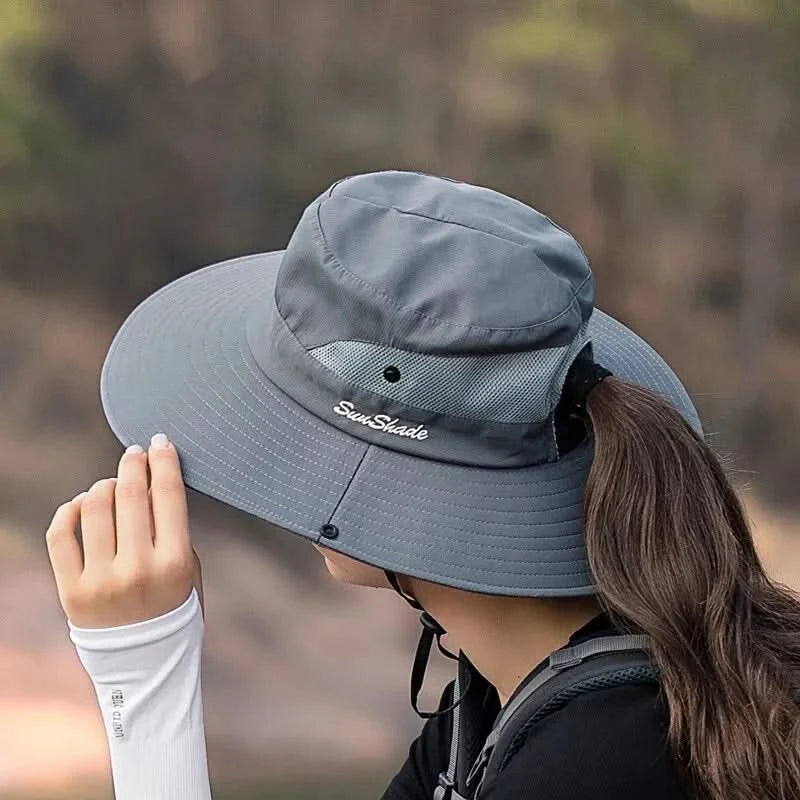 Breathable Summer Sun Hat for Women - Foldable Beach Hat with Ponytail Hole 1