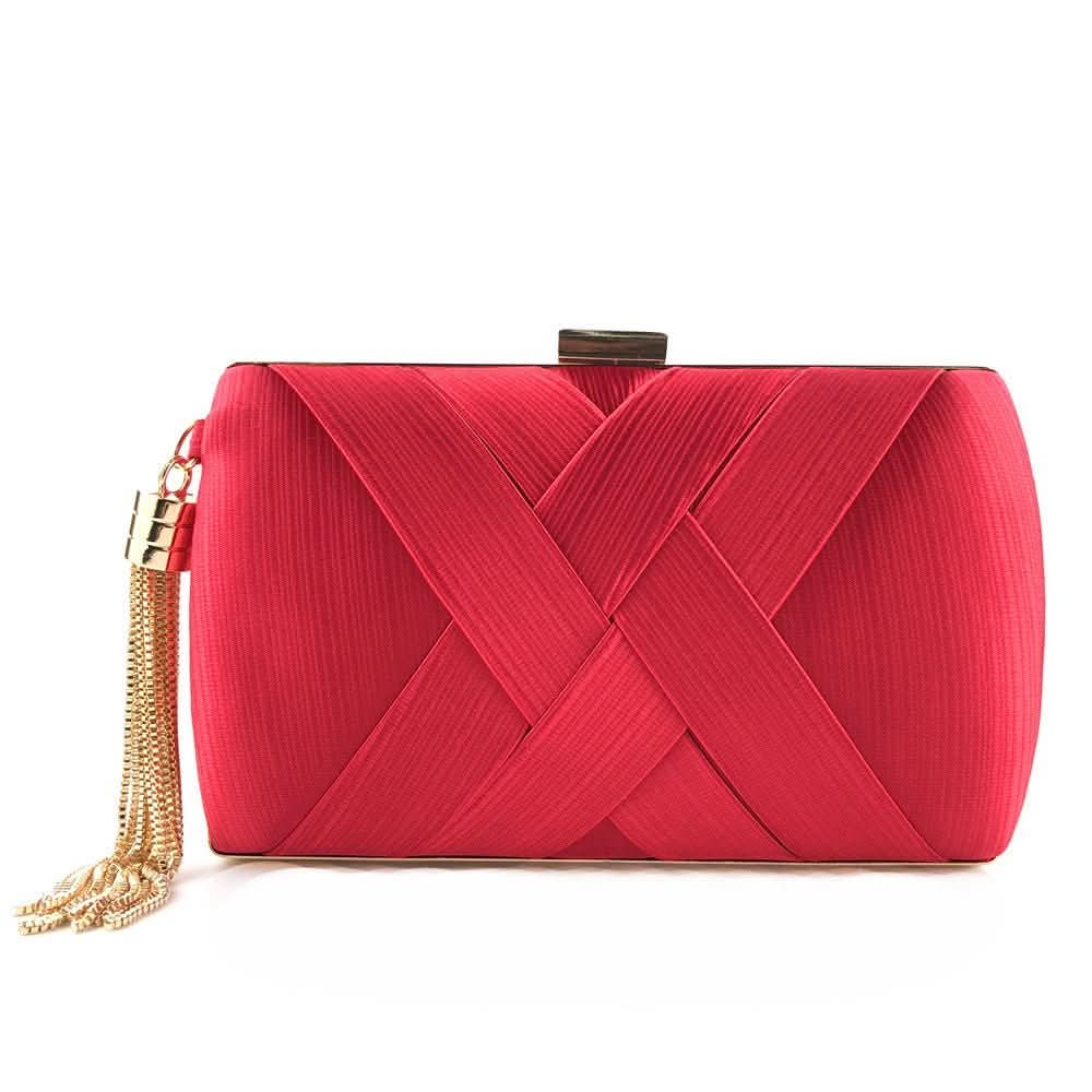 Elegant Satin Evening Clutch Purse with Tassel Detail - Gold Evening Bag 7