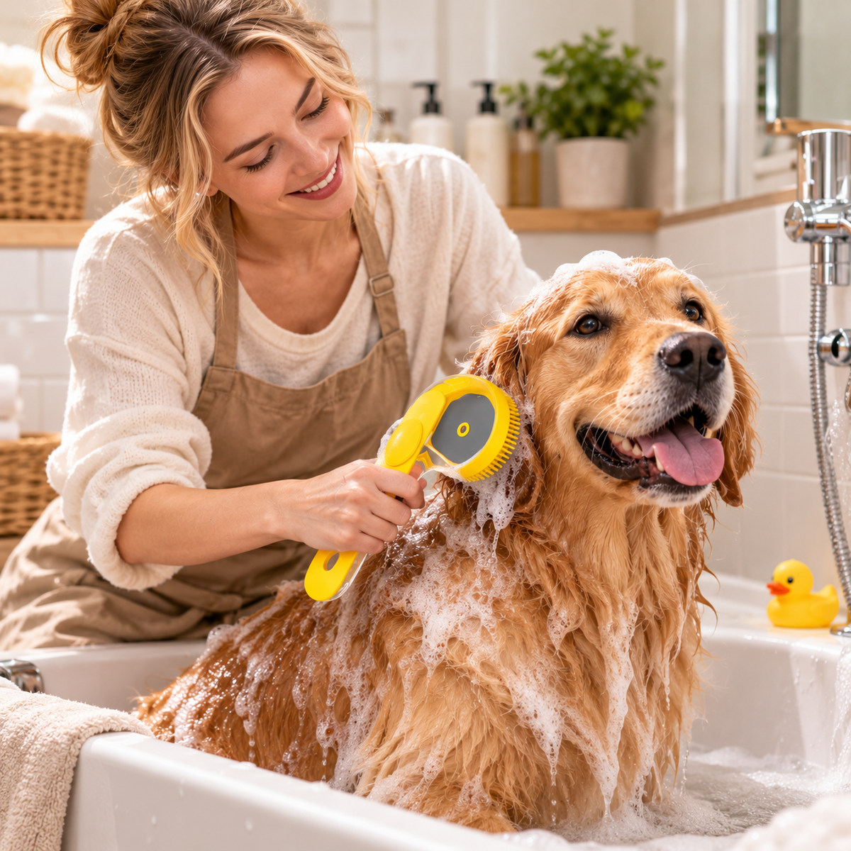 FURBLOOM – Pet Grooming Brush for Gentle Bath Time Massage