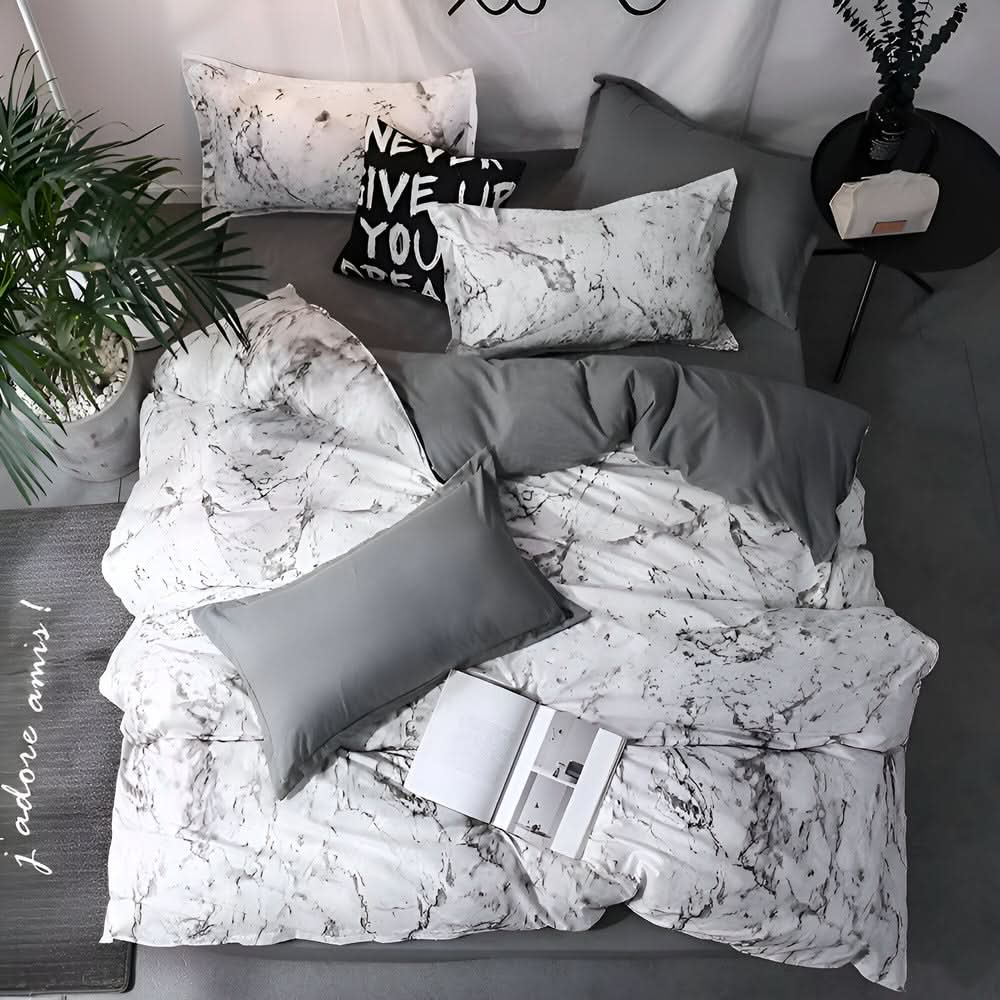 LUXMARVELIX – Juego de cama con diseño de mármol para dar un toque sofisticado al dormitorio