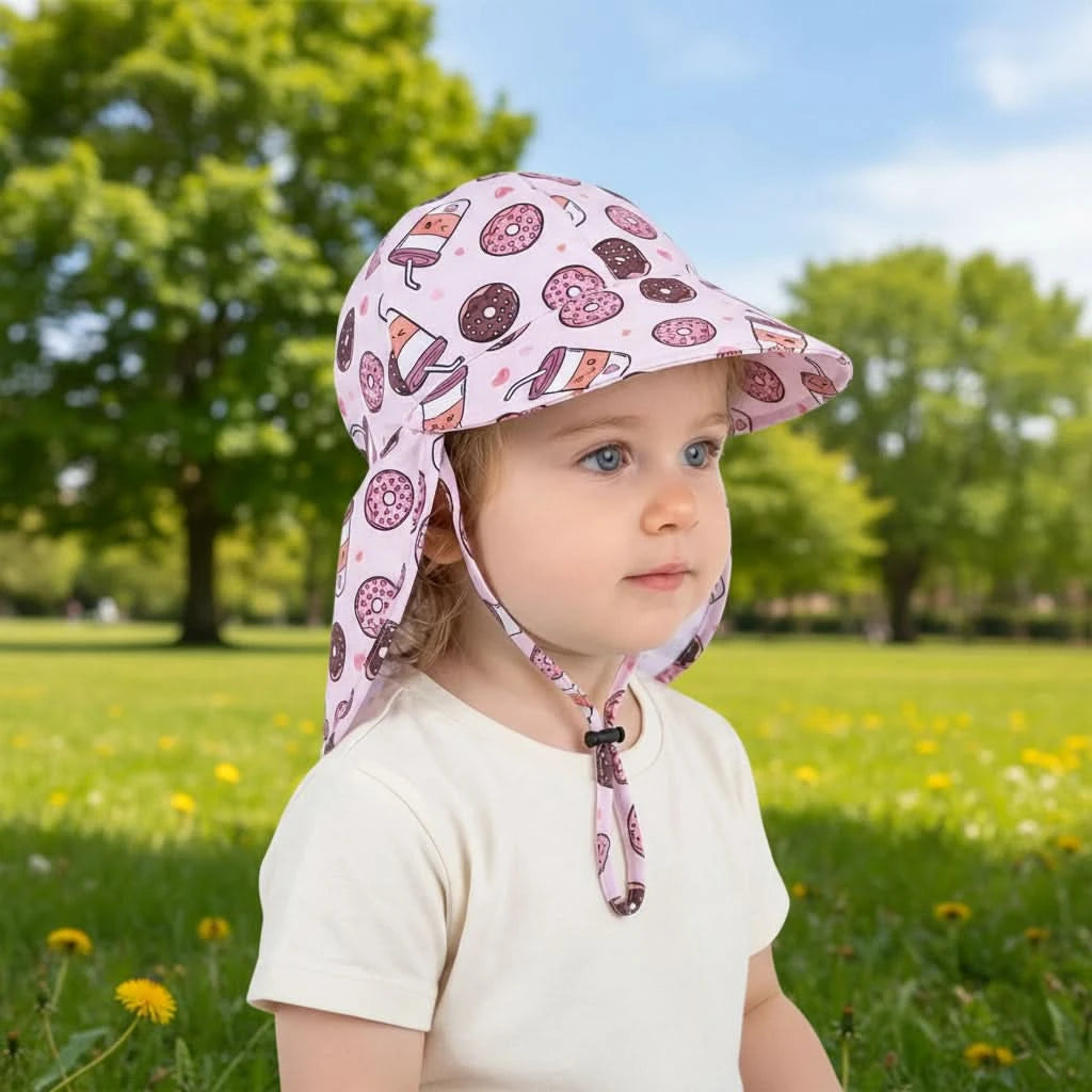 Kids Summer Bucket Hat with Shawl - Quick Dry Cartoon Sun Cap for Ages 1-3 2