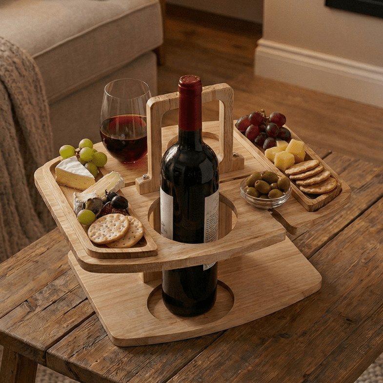 VINTAGE PICNIC – Wooden Picnic Table with Compartments for Wine and Outdoor Dining
