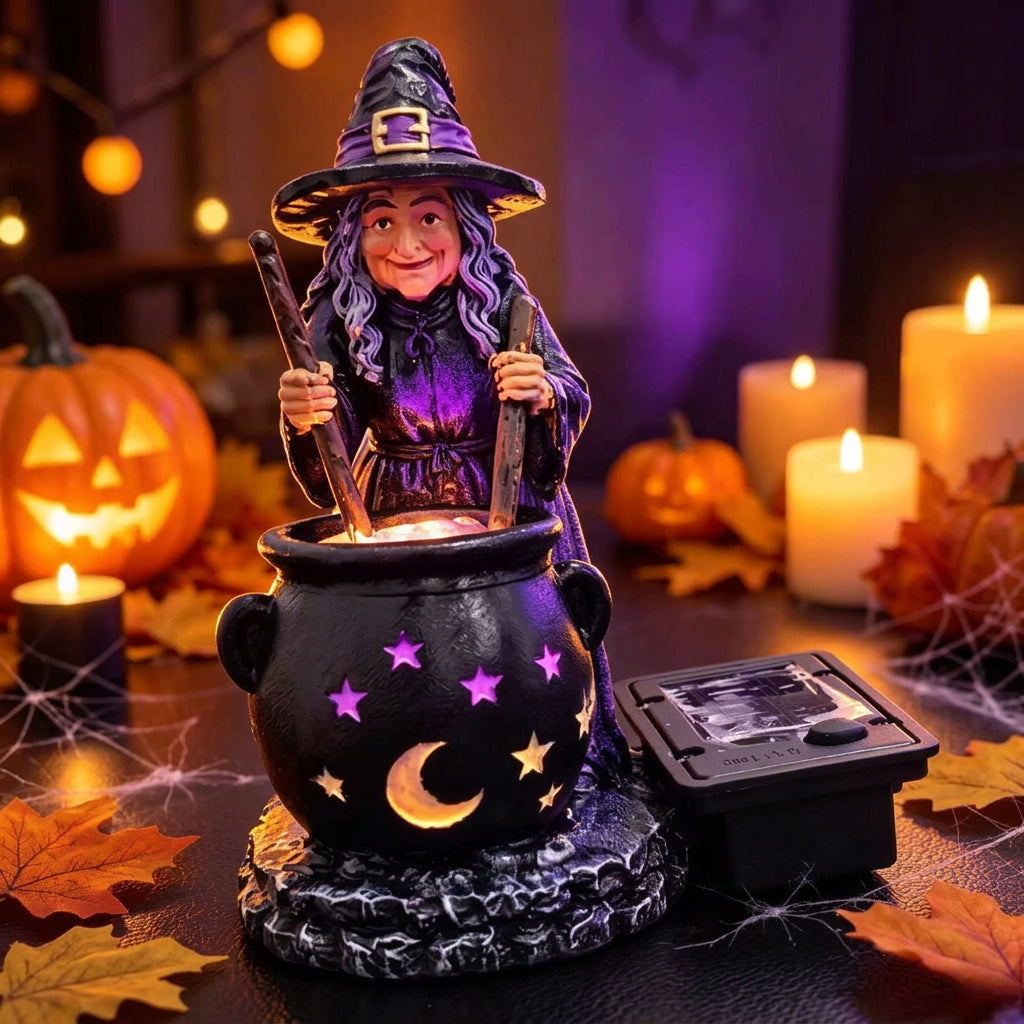 BREWFLARE – Halloween Witch Cauldron Solar Light for Eerie Seasonal Lighting
