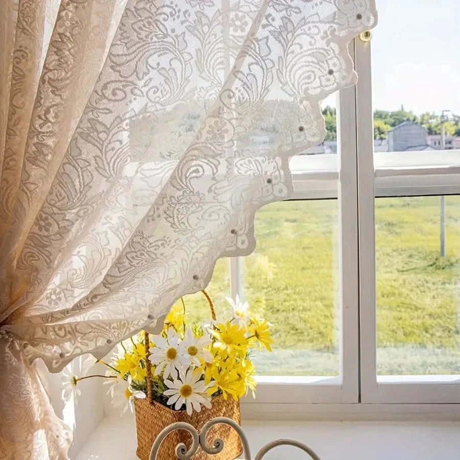 CHÂTELACE - French country lace curtain with elegant beaded phoenix tail detail