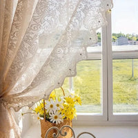 CHÂTELACE - French country lace curtain with elegant beaded phoenix tail detail