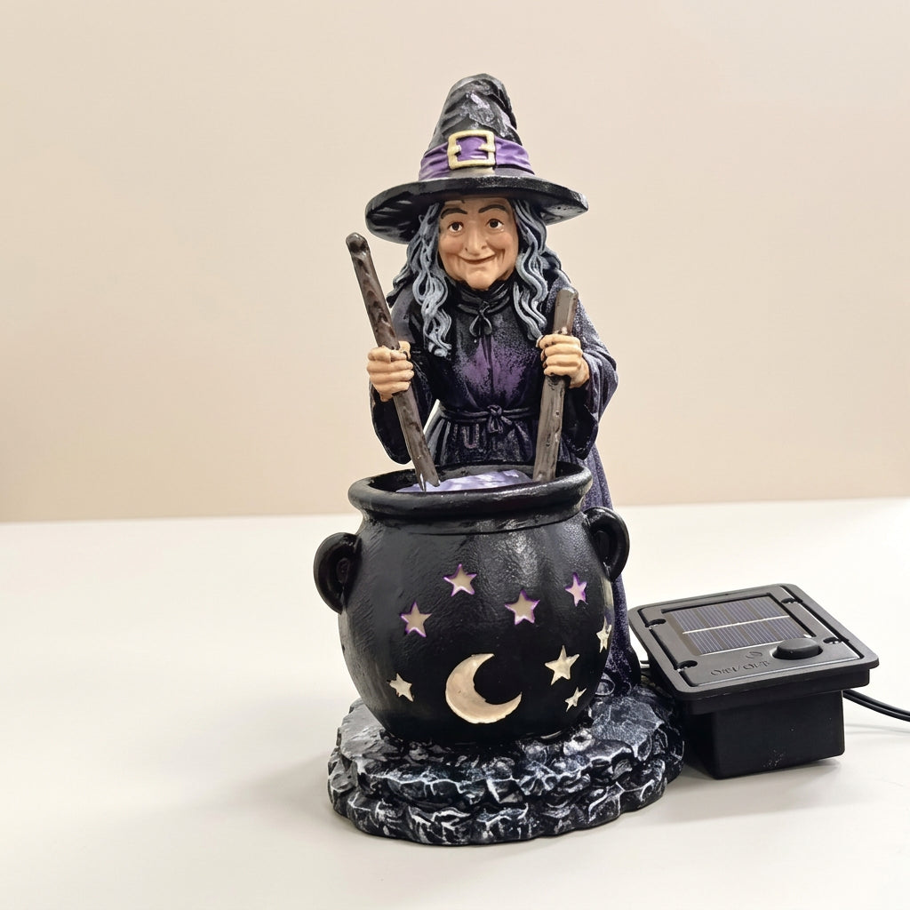 BREWFLARE – Halloween Witch Cauldron Solar Light for Eerie Seasonal Lighting