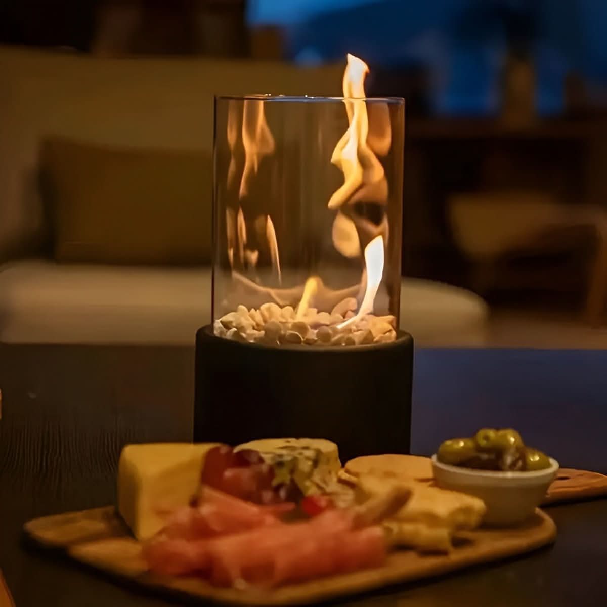 AURAFIRE - Chimenea portátil de bioetanol para mesa con llama ambiental limpia y sin humo