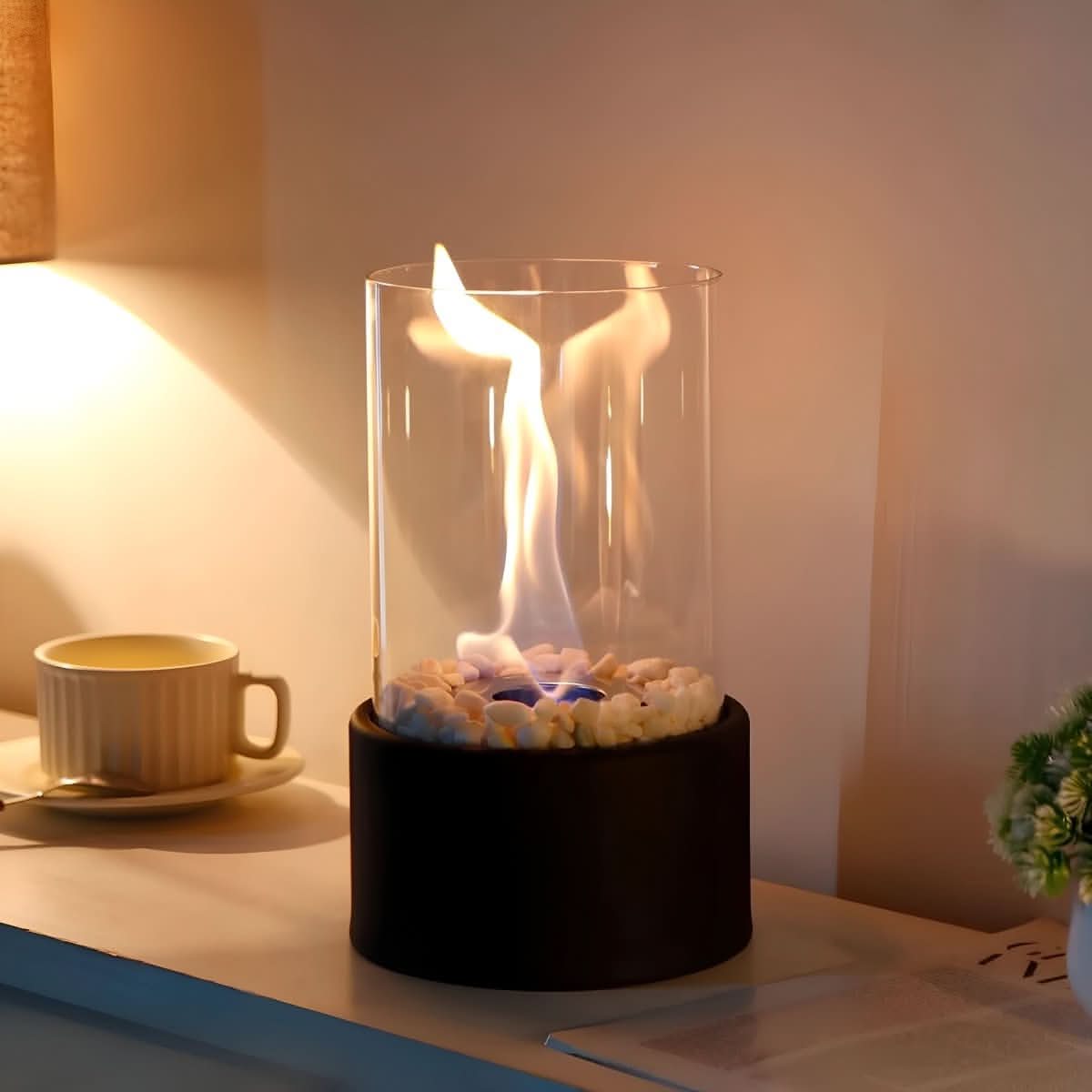 AURAFIRE - Chimenea portátil de bioetanol para mesa con llama ambiental limpia y sin humo