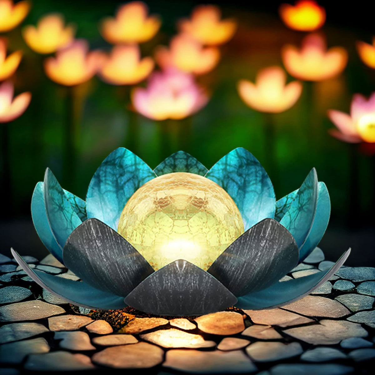 AURAPETAL - Solar lotus lamp with soft amber glow for elegant outdoor garden and patio ambiance