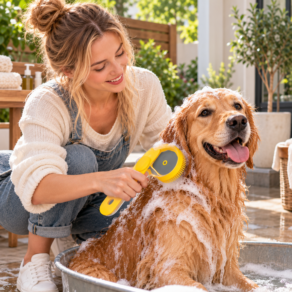 FURBLOOM – Pet Grooming Brush for Gentle Bath Time Massage