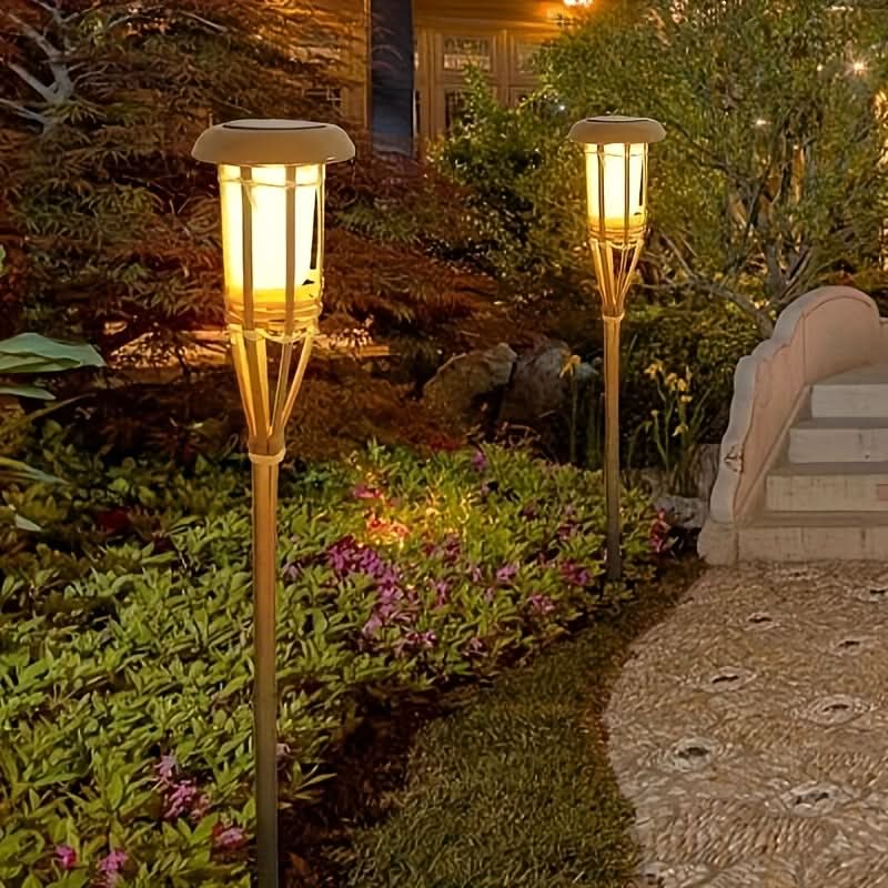 TIKIGLOW - Lumières LED en bambou solaire imitant la flamme pour une ambiance chaleureuse en extérieur et décoration de jardin