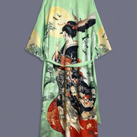 Kiyomara - Kimono Vintage em Cetim com Estampa Japonesa para Cobertura