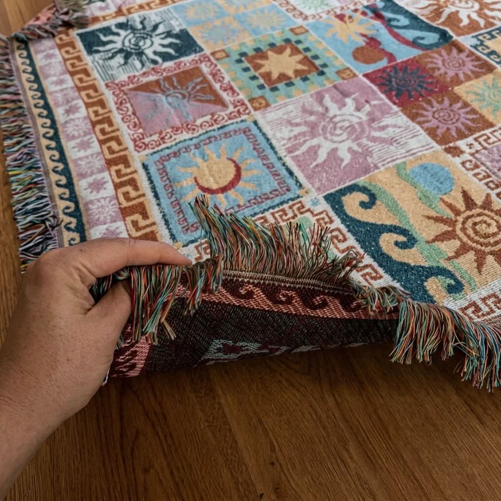 BOHAPATCHIX – Boho Patchwork Fringe Blanket for Stylish Outdoor Picnics