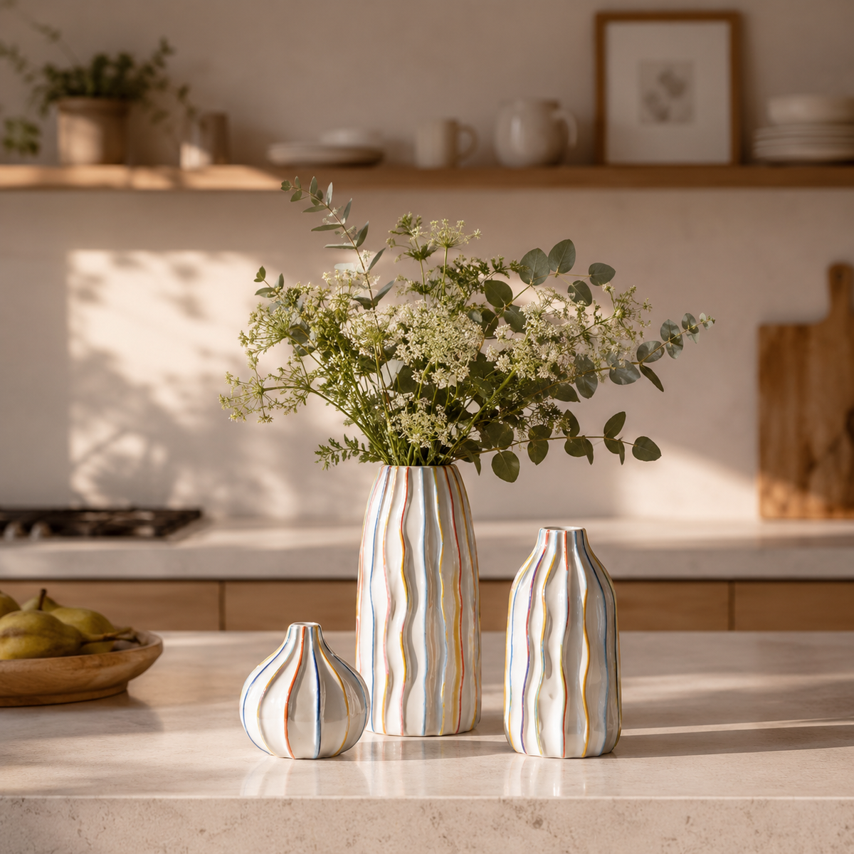 VASEROVA – Vaso a righe dipinto a mano per un arredamento raffinato