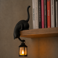 WHISKELLE – Linterna LED con figura de gato en el borde del estante para una decoración encantadora