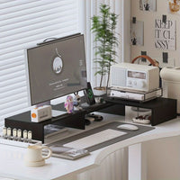 MONITRAX - Adjustable dual monitor mount with laptop tray and workspace organizer for ergonomic productivity