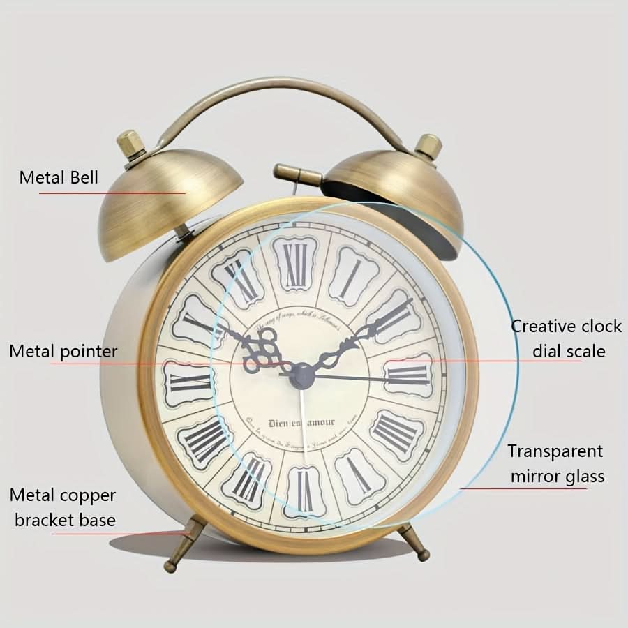 TIMEBELL - Scandinavian vintage luminous twin bell alarm clock with classic metal design