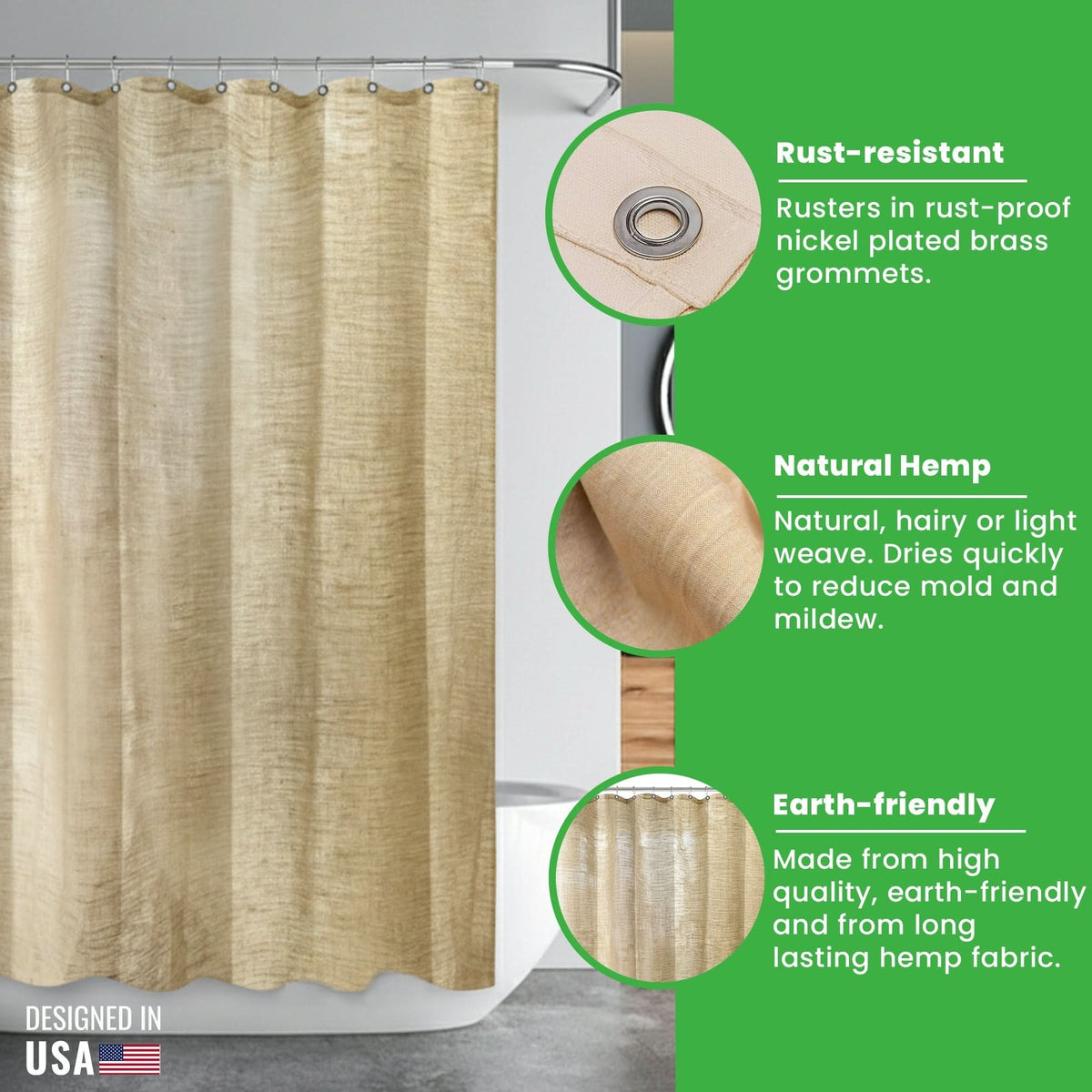 HEMPORA – Hemp Shower Curtain for Bath & Stall
