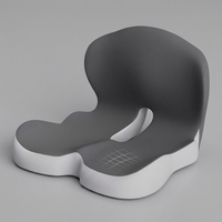 Dark grey memory foam seat cushion with backrest, studio shot on neutral grey background