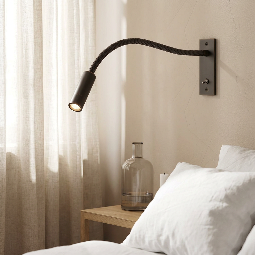 Lamp in a bright Scandinavian bedroom