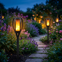 Lights spaced along a stone garden path
