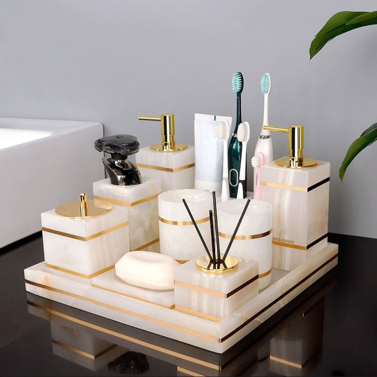 VANITYCREST – Decorative Cup with Golden Accent for Modern Bathrooms
