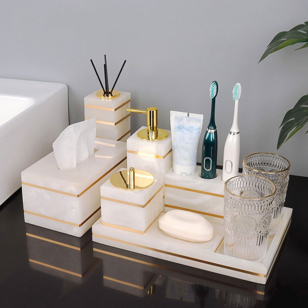VANITYCREST – Decorative Cup with Golden Accent for Modern Bathrooms
