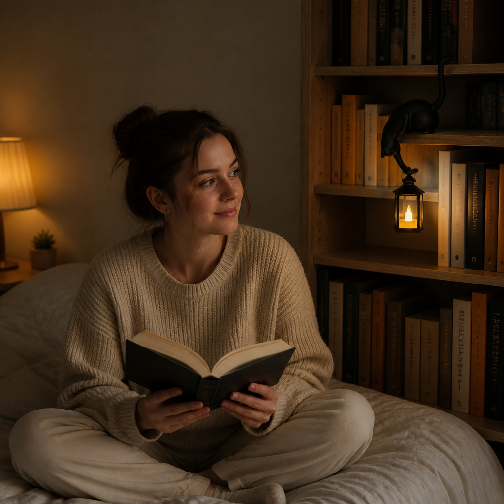 WHISKELLE – Linterna LED con figura de gato en el borde del estante para una decoración encantadora